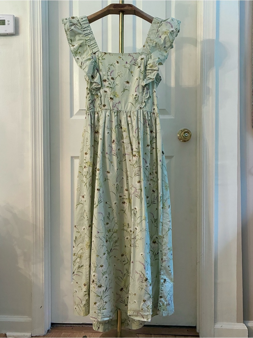 H&M Light Sage Green Floral Ruffle Midi Dress